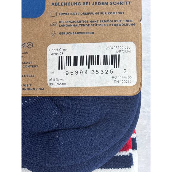 Brooks Texas 23 High Cushion Medium Ghost Crew Socks Men’s 6-8.5 Women’s 7-9.5 - Picture 7 of 7